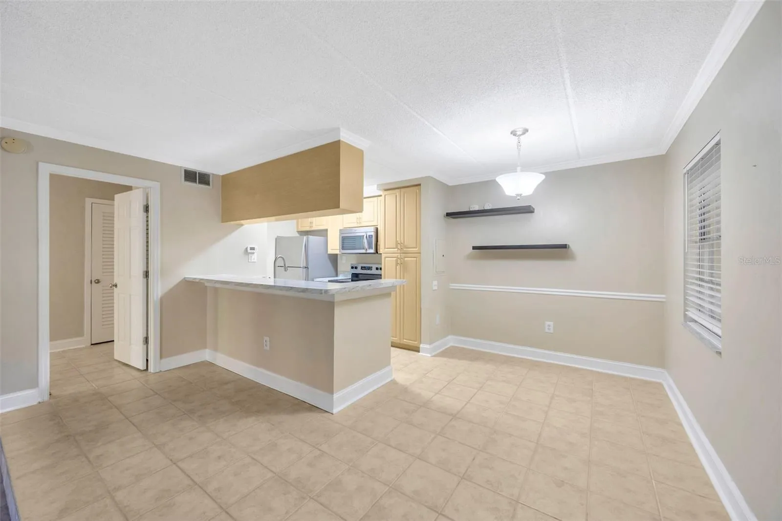 Dining space and kitchen