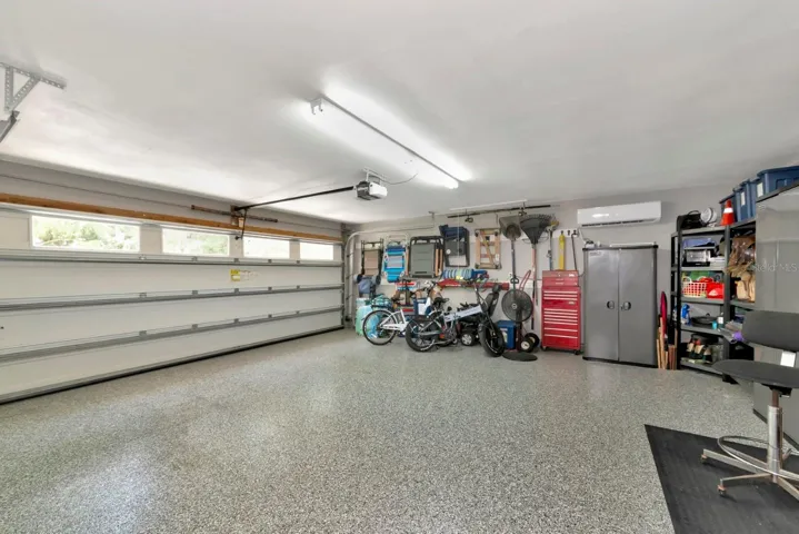 Oversized 2 car garage with epoxy floor