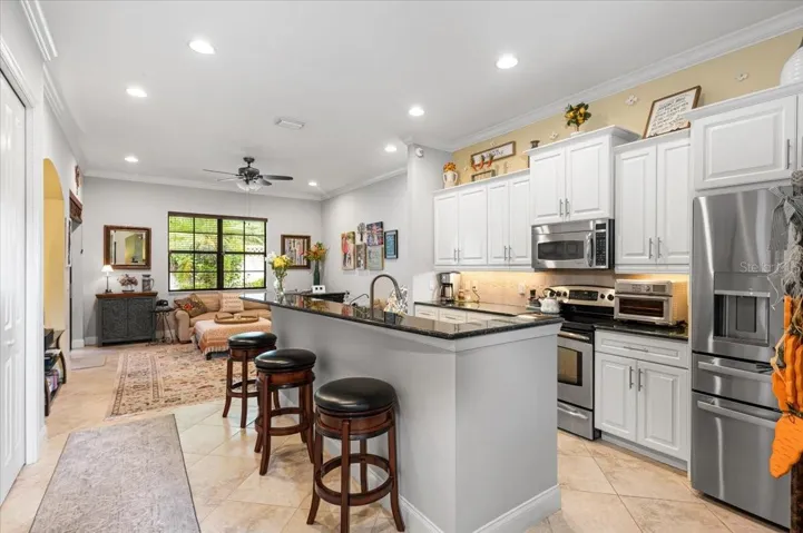 Kitchen open to the family room.