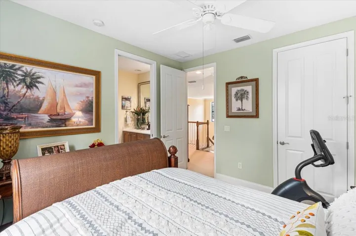 One of two upstairs bedroom with access to the Jack and Jill bathroom.  Also, has a walk in closet.