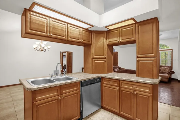 View into living area from kitchen