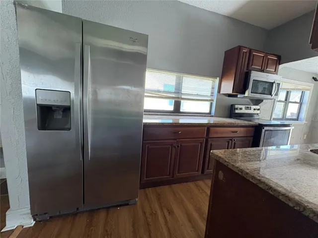 Kitchen from bathroom view