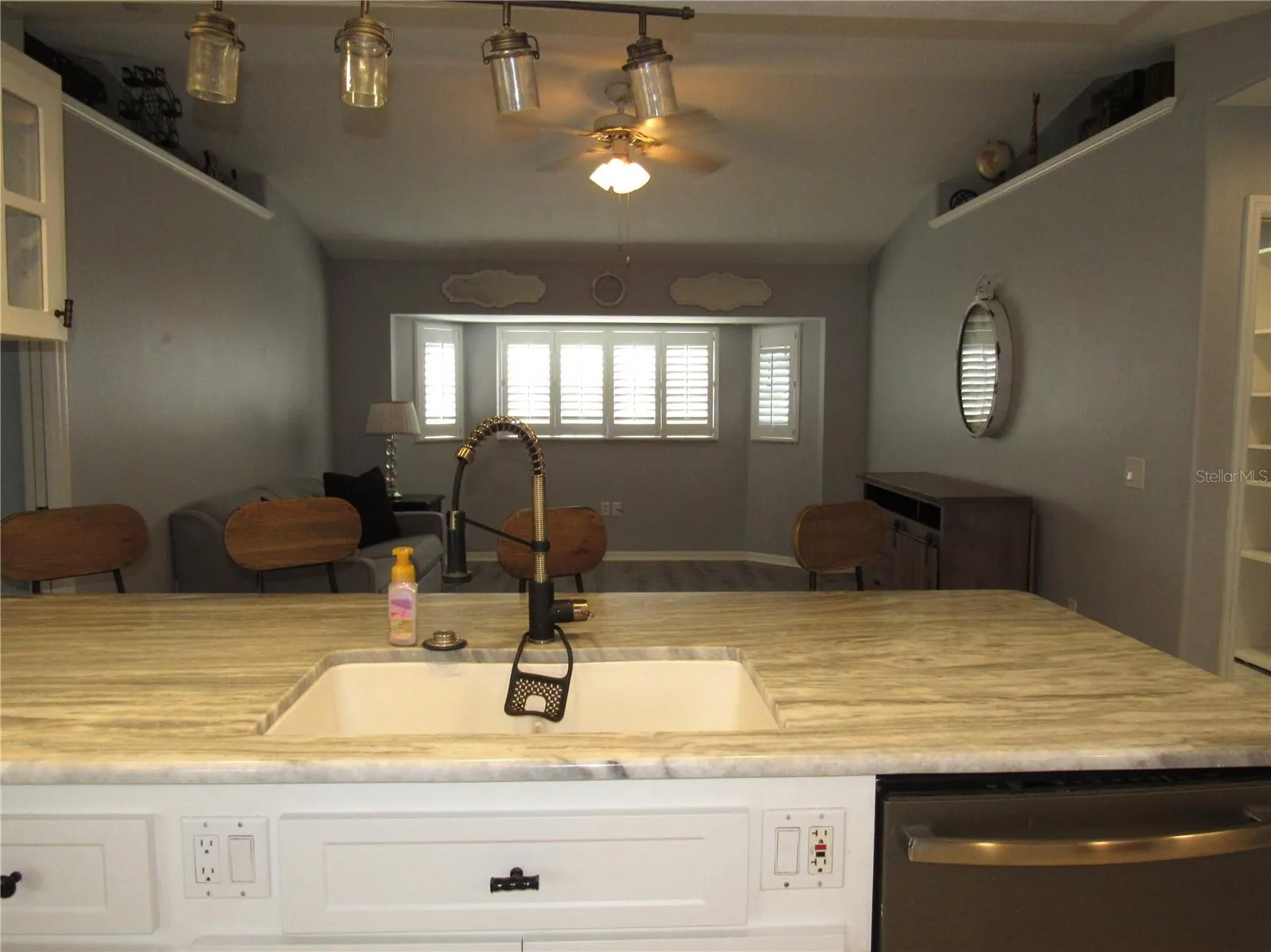 View from kitchen into family room