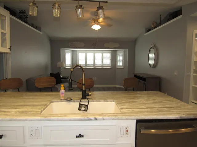 View from kitchen into family room