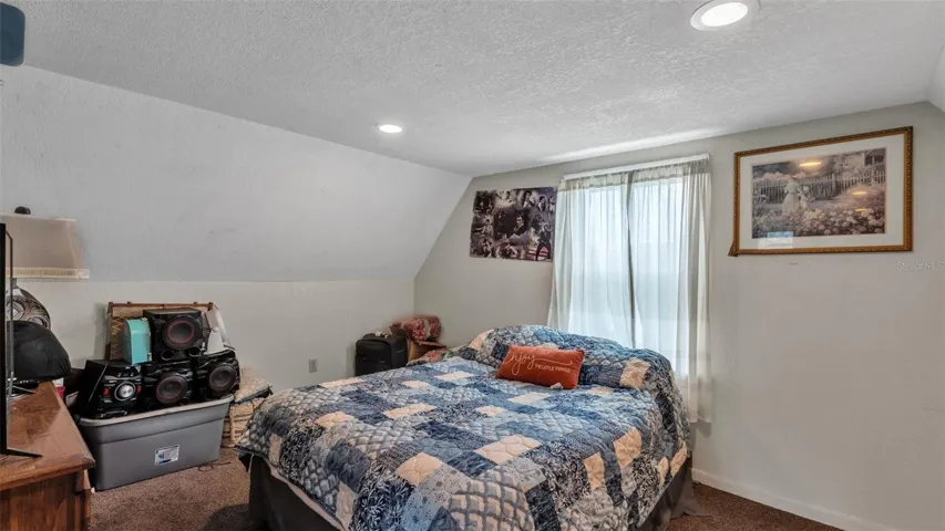 Upstairs bedroom in A-frame cottage