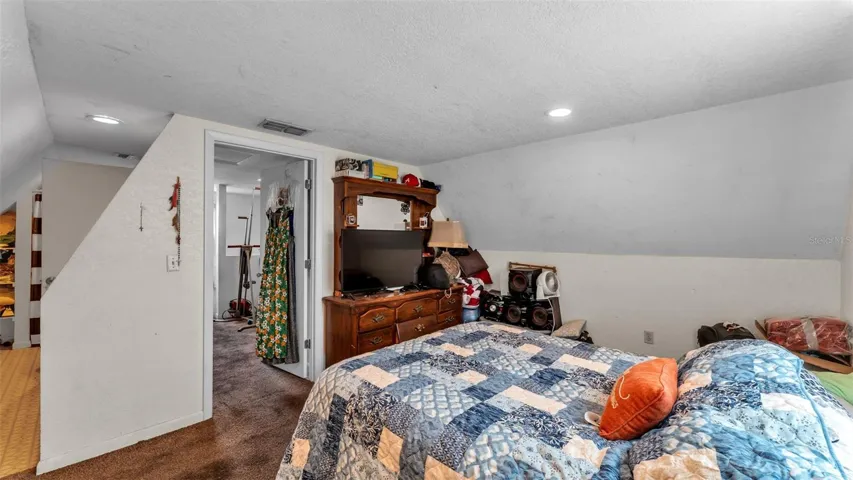 Upstairs bedroom in A-frame cottage