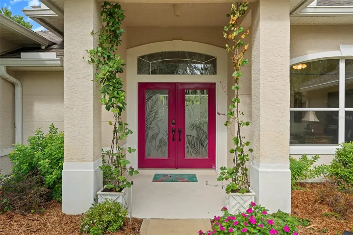Front Door Entry w/Hanging Plants & Columns