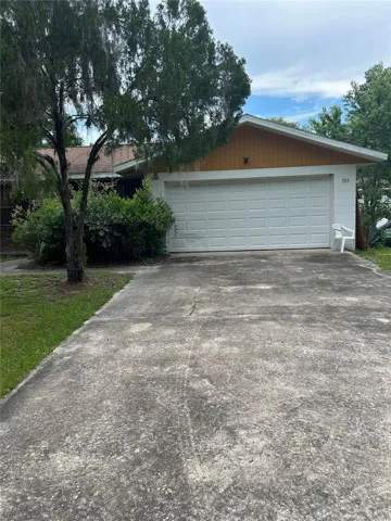 Two car garage facing north.