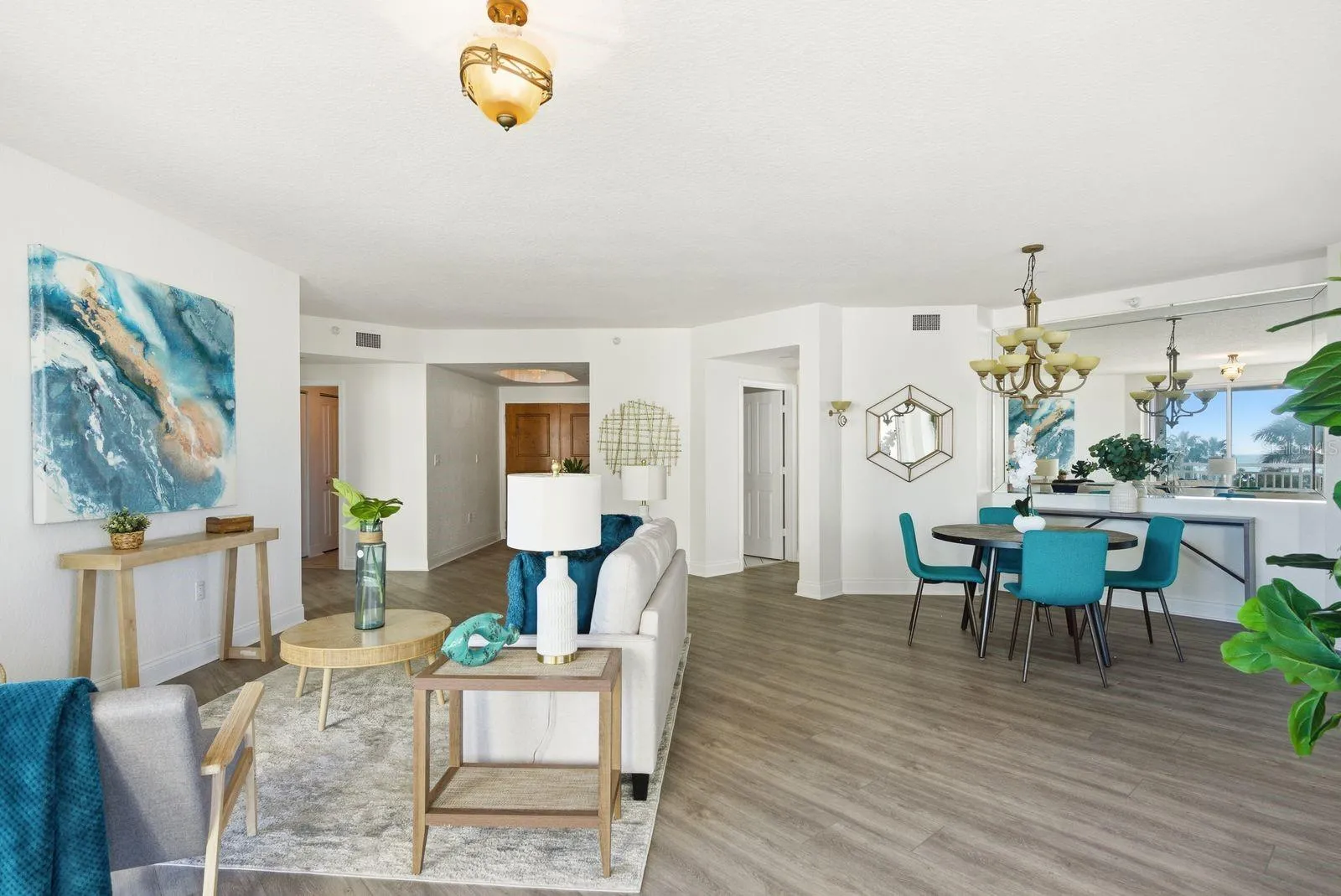 Open living area and dining area