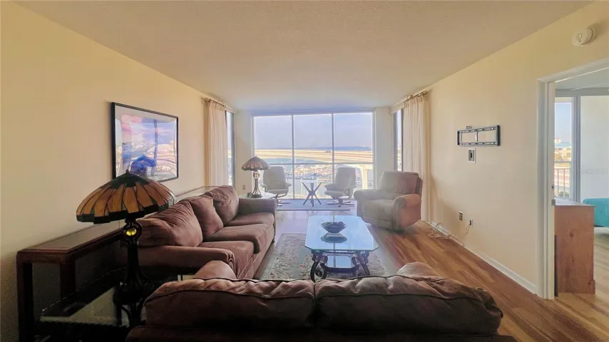 Living room with TV mount on the right