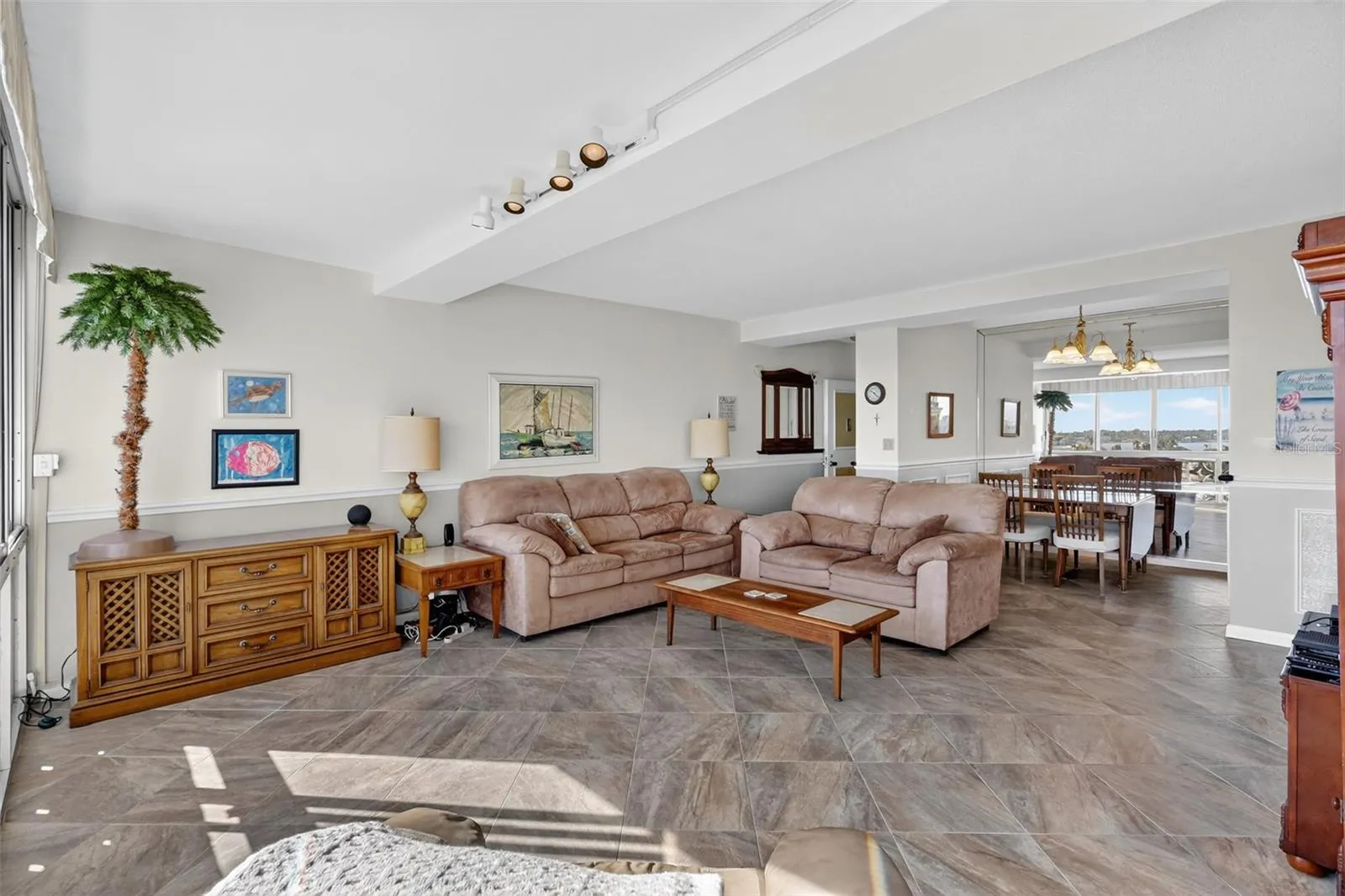 Another view of the living room with the lovely tiled flooring