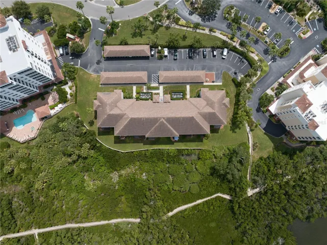 Aerial view with walking path along the mangroves