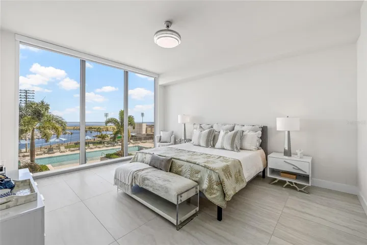 Large Primary Suite that overlooks the tropical pool and Tampa Bay.  Feel like you are on vacation at a resort!