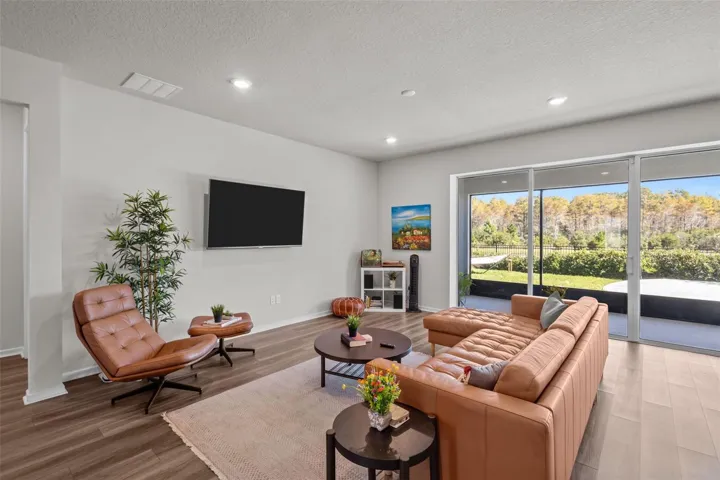 Living room with sliding glass doors