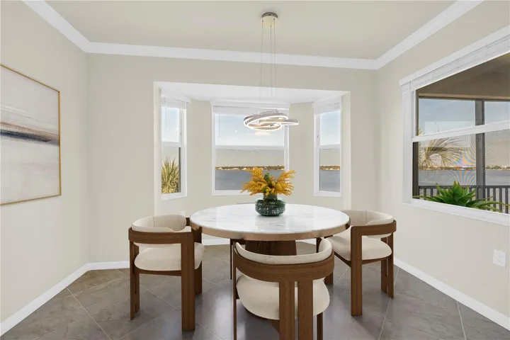 Virtual staged dining with water views