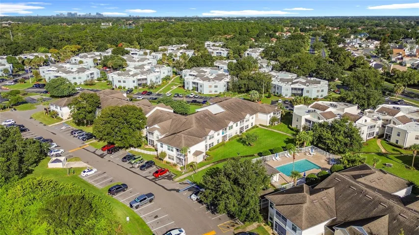 Aerial photo with oasis community pool