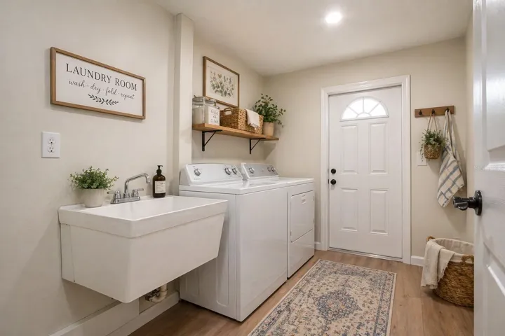 Staged laundry room