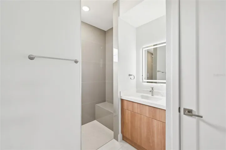 Primary's Shower, one vanity area, and the water closet