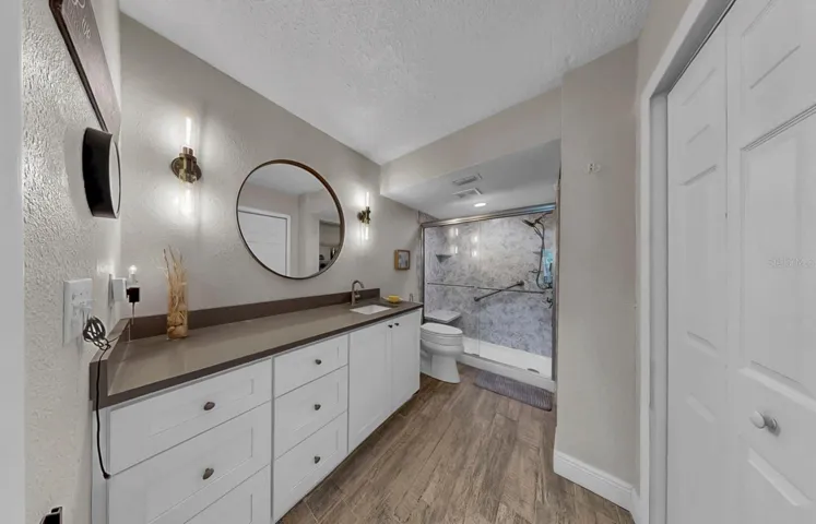 Primary bathroom with new walk-in shower