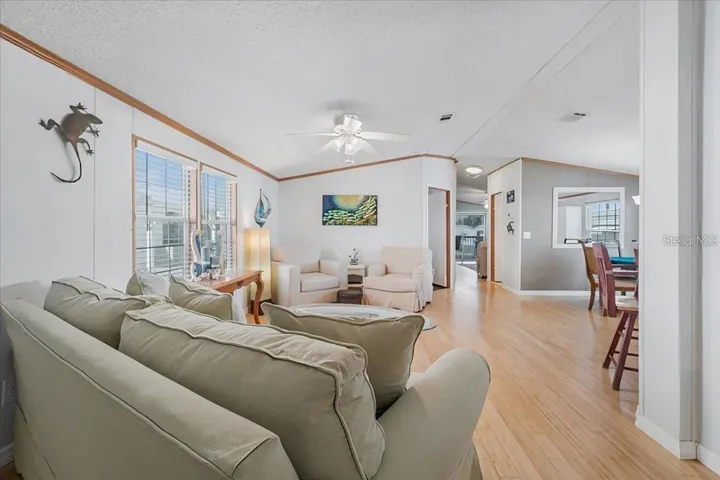 Sunlit living room filled with natural light and beautiful wood floors