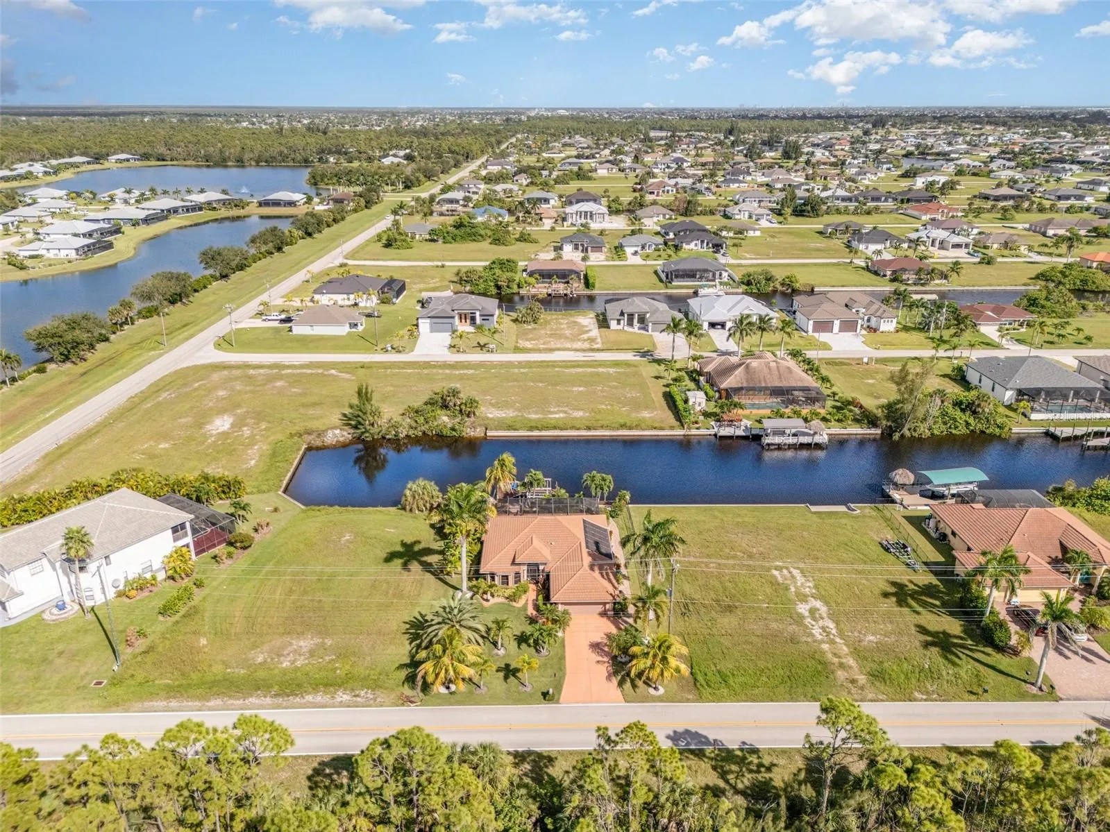 Aerial of house and canal