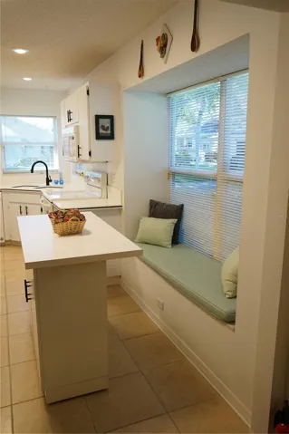 window seat and rolling island
