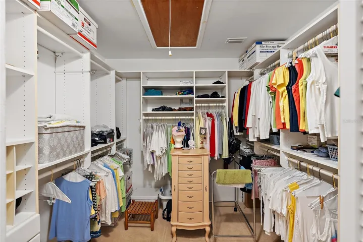 Large walk-in closet with attic access