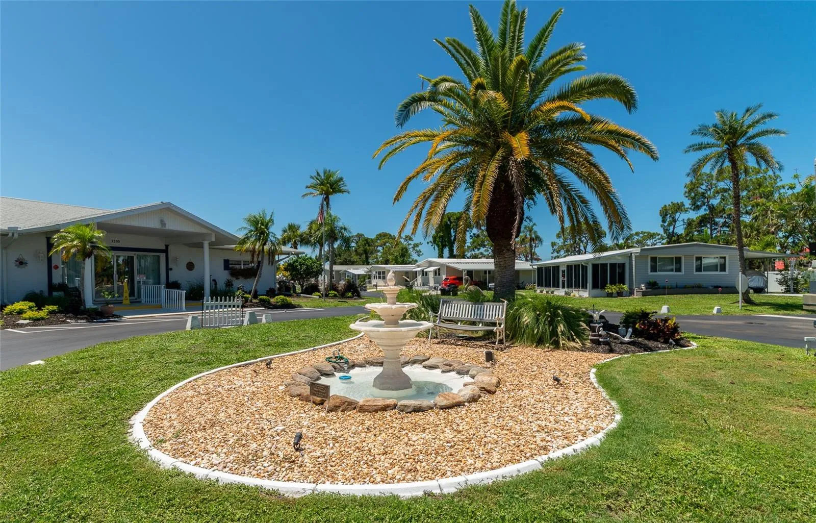 The fountain in front of the clubhouse.