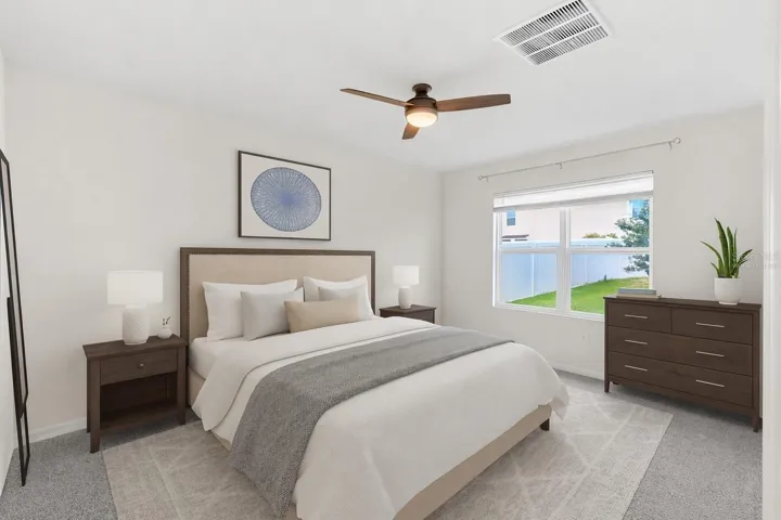 Virtually staged primary bedroom