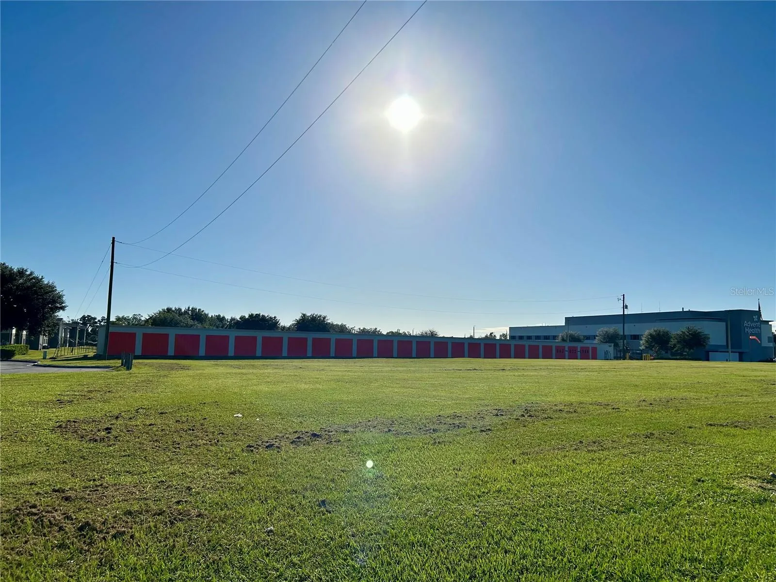 View from property looking east toward storage units and hospital