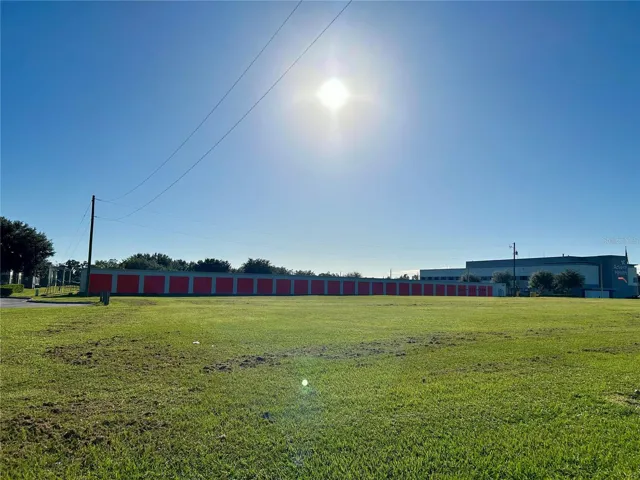 View from property looking east toward storage units and hospital