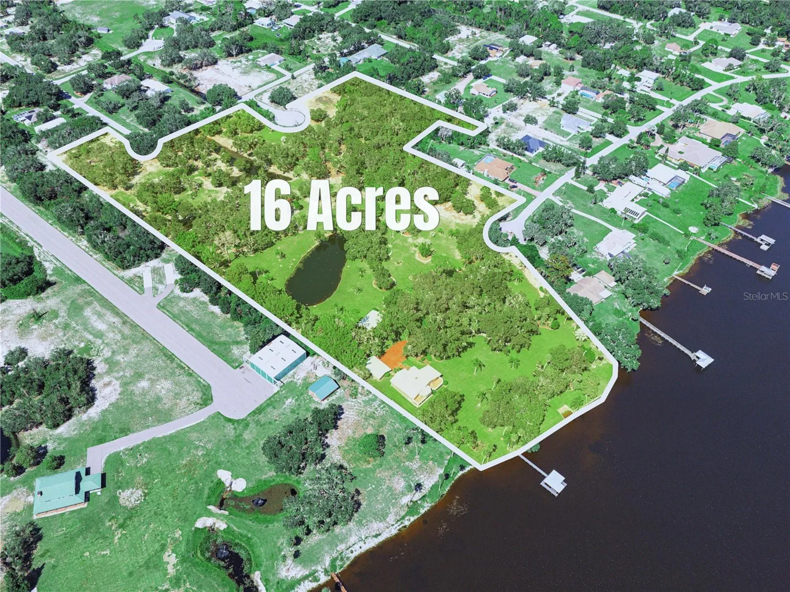Aerial view of home and property