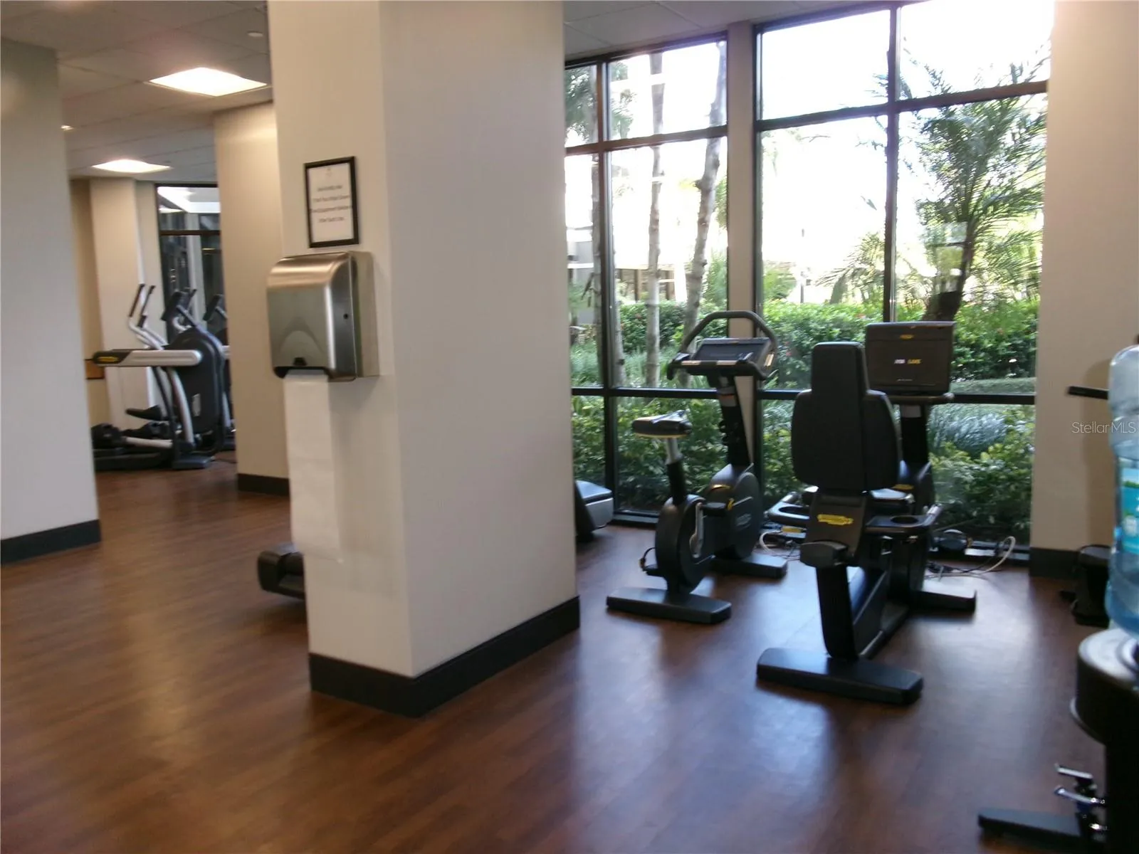 Fitness room has views of the resort