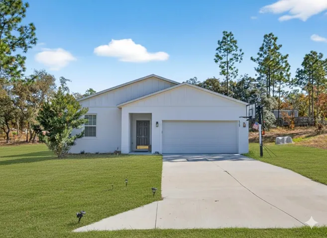 Upgraded exterior on nearly one-acre Dunnellon corner lot.