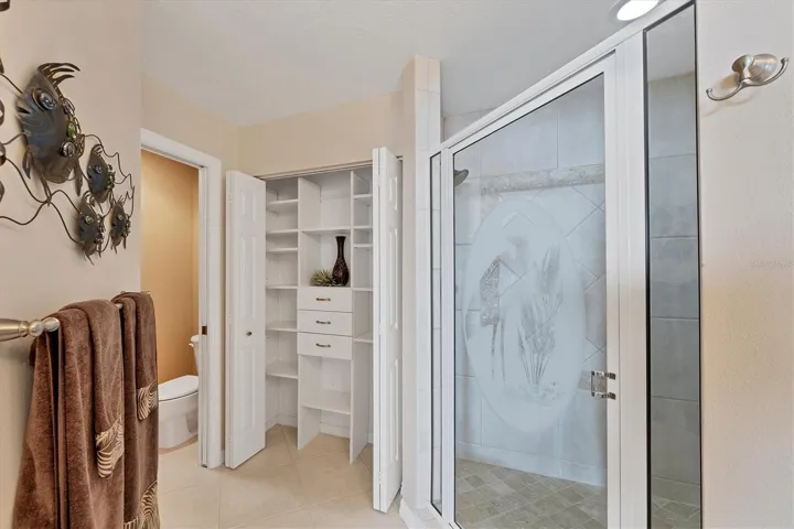 Walk in shower and linen closet