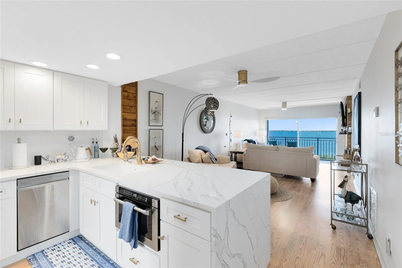 Kitchen overlooking living area
