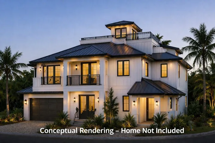 Virtually staged: Example of a potential modern coastal home. Rendering is for illustrative purposes only and not included in the sale. Buyer to verify all building requirements