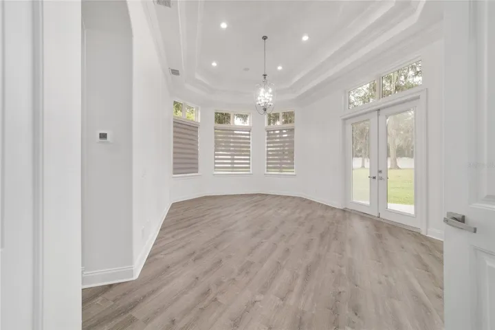 Main Level Primary Bedroom, Tray Ceiling with Access to Rear Patio