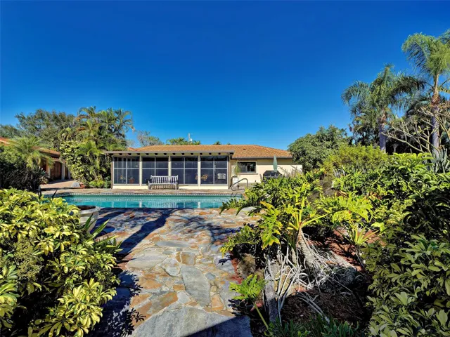 A view from the gazebo looking towards the pool and home.
