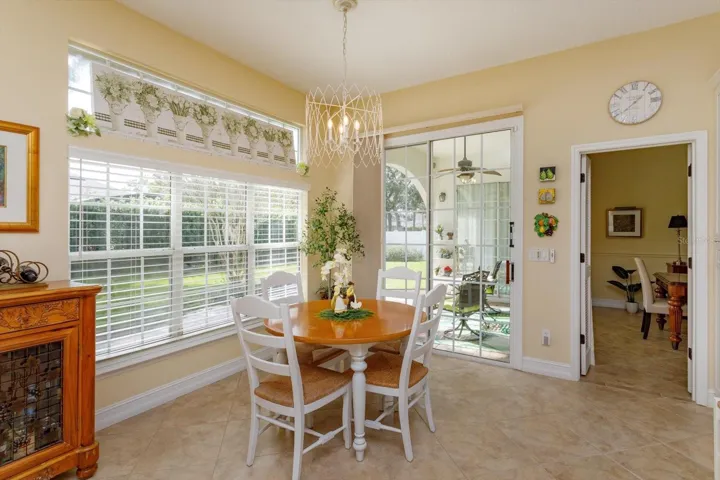 Bright breakfast area overlooks private backyard.