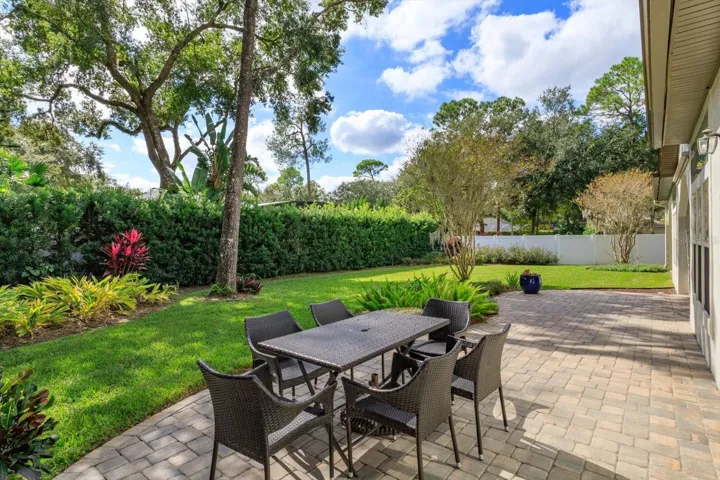 Private and well landscaped.  Pavers keep the area "clean".