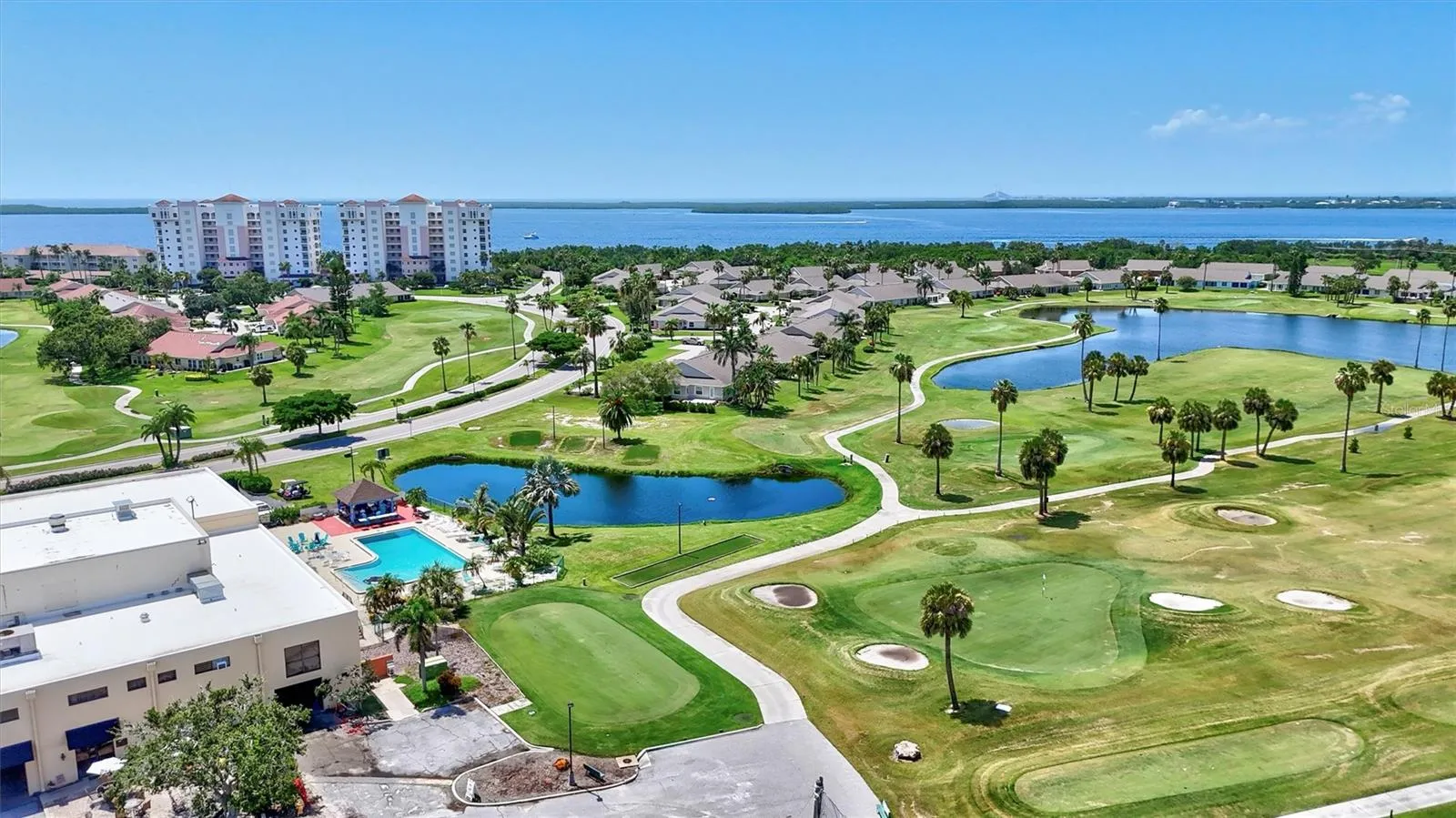 Aerial View of Club, Golf Course and Bay Club Building