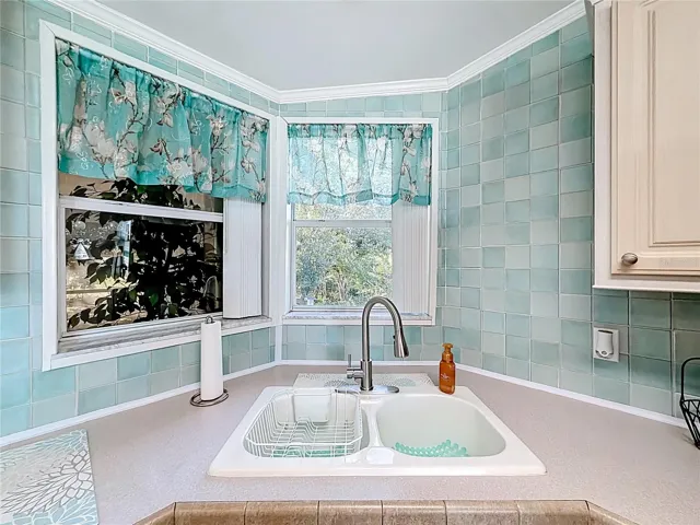 Kitchen sink with beautiful backsplash
