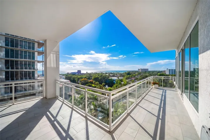 Living room terrace with stunning views of Sarasota Bay