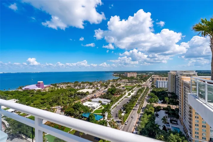 Living room terrace with stunning views of Sarasota Bay