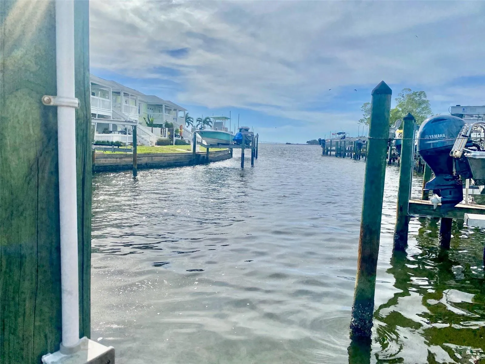 View down the canal to the open water of Tampa Bay.