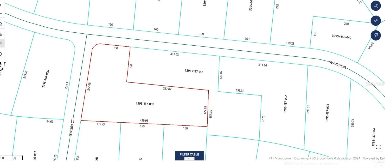CORNER LOT 209TH CT DIMENSIONS PER COUNTY PROP APPRAISER