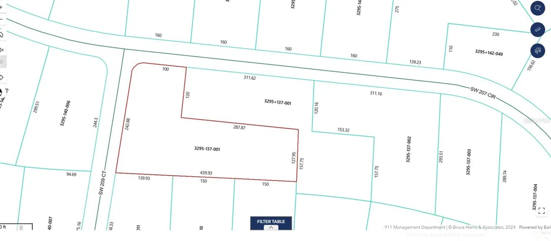 CORNER LOT 209TH CT DIMENSIONS PER COUNTY PROP APPRAISER