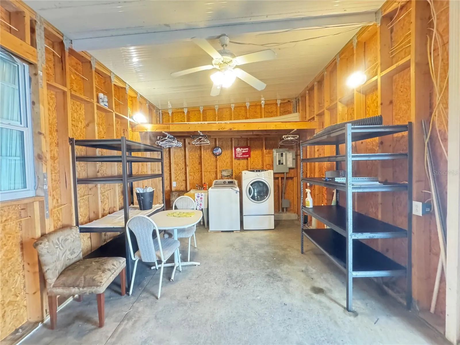 Garage interior looking from garage door