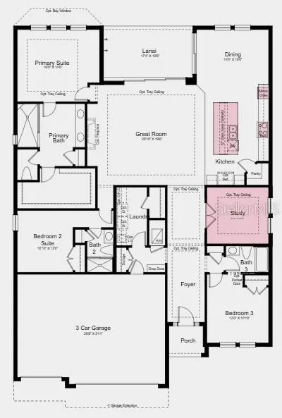 Floor Plan~ Additional highlights include: tray ceilings, gourmet kitchen, 8' interior doors throughout, study, rough-in plumbing for future outdoor kitchen at lanai.